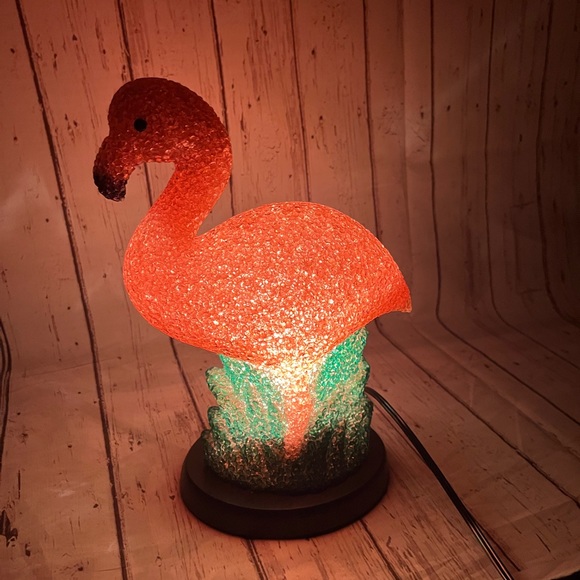 Flamingo Light Melted Plastic Popcorn Pink & Green Night Light Table Lamp 9.5" - Picture 3 of 7